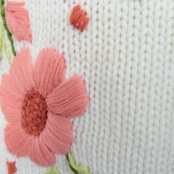 VINTAGE Starlight Trading White Cream Floral Cardigan Sweater Size Medium Granny - Picture 10 of 11